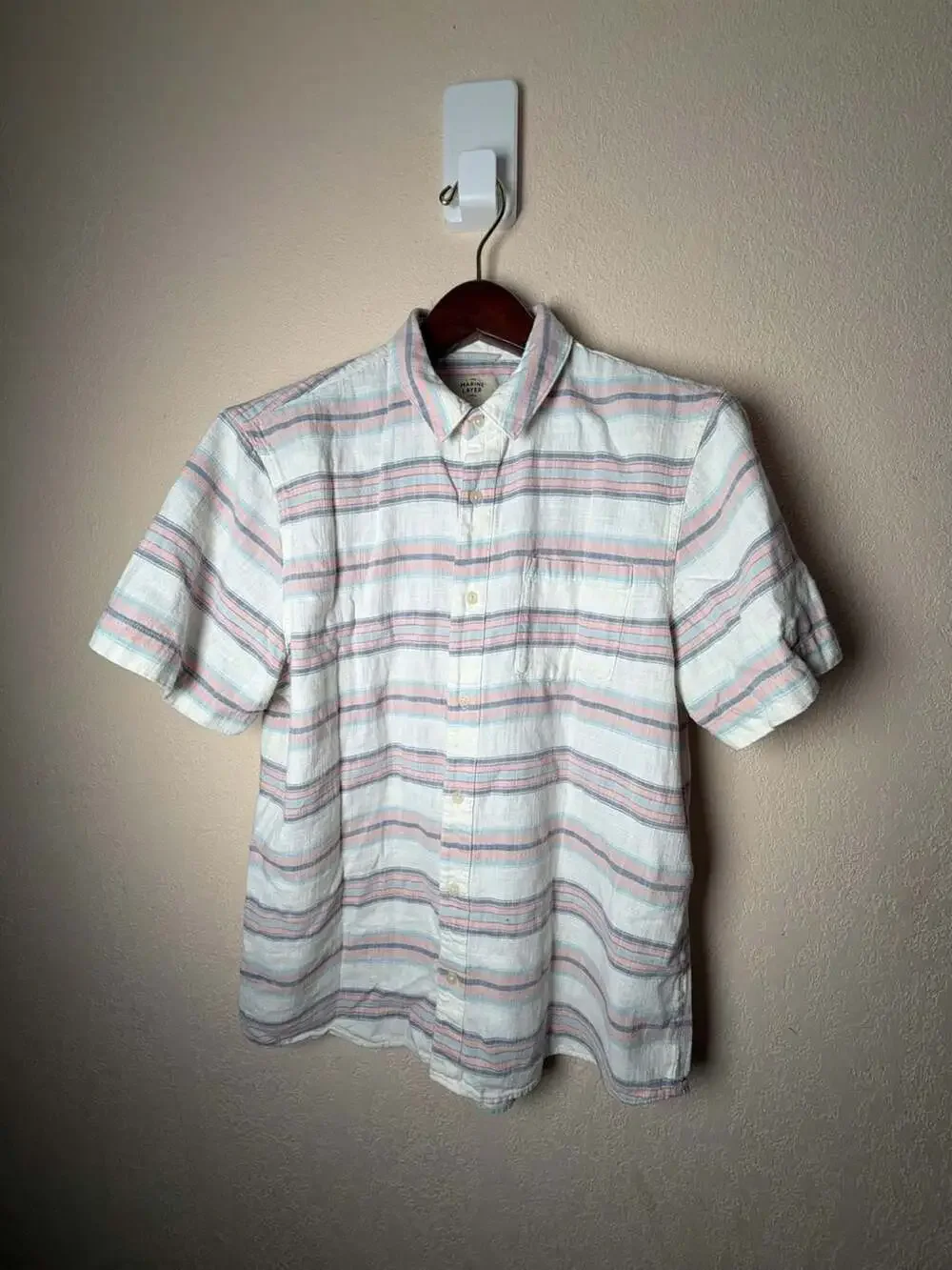 Marine Layer Men's Large Short Sleeve Striped Button Down Shirt